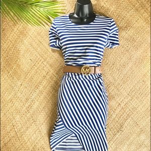 MCH blue white striped asymmetrical dress
